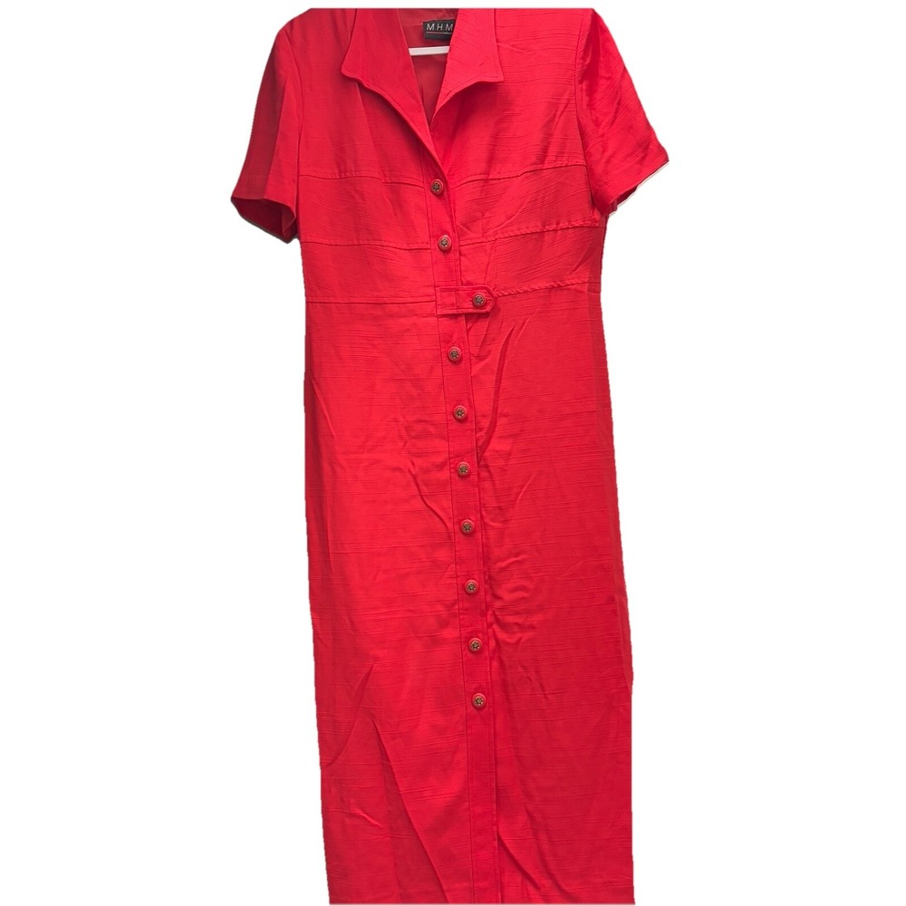 Button Down Maxi Shirt Dress Size 12 Red Short Sleeve Lined Capsule‎ Valentine